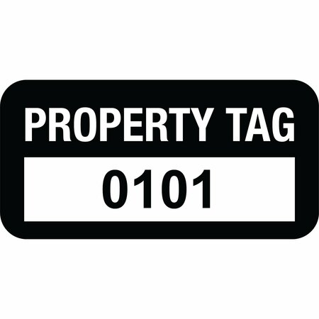 LUSTRE-CAL Property ID Label PROPERTY TAG Polyester Black 1.50in x 0.75in  Serialized 0101-0200, 100PK 253772Pe1K0101